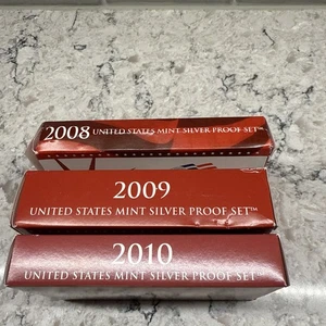 Lot of 3 Silver Proof Sets US Mint  2008 2009 2010 All Have COA In Box - Picture 1 of 2