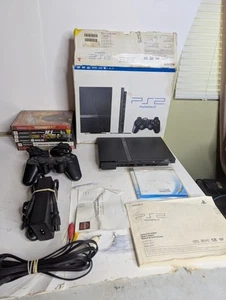 Sony PlayStation 2 PS2 Slim Negro Consola Paquete SCPH-70012 con CAJA + 6 Juegos - Imagen 1 de 24