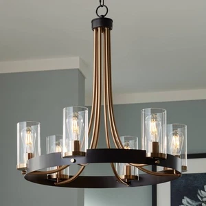 Ferrers Dark Bronze Gold Chandelier 26" Wide Modern Glass Shade 6-Light Fixture - Picture 1 of 10
