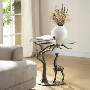 SPI Savannah Giraffe End Table 23" x 24" x 24" 24 lbs. Aluminum Glass - Picture 1 of 1