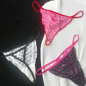 Elegant Lace Thong Panties for Women with Polka Dot Design and Comfort - Picture 1 of 7