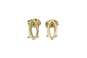 14Kt Gold 10x5 10mm x 5mm Pair Marquise Earring Prenotched Gemstone Gem Mounting - Picture 1 of 2