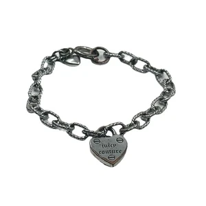 JUICY COUTURE Vintage Silver Tone Heart Lock Charm Chain Bracelet 6.25 - Picture 1 of 6