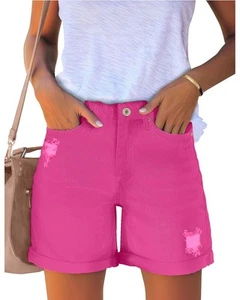 Women's Casual Ripped Denim Shorts High Rise Summer Destoryed Jeans Shorts Je... - Picture 1 of 5