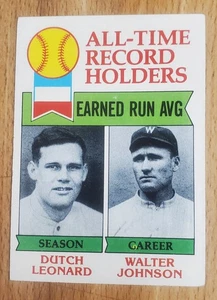 1979 Topps #418 olandese Leonard/Walter Johnson PORTA RECORD DI TUTTI I TEMPI - Foto 1 di 2