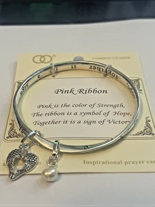 Neu Pink Ribbon "Stärke, Hoffnung, Sieg" Armreif - Bild 1 von 6