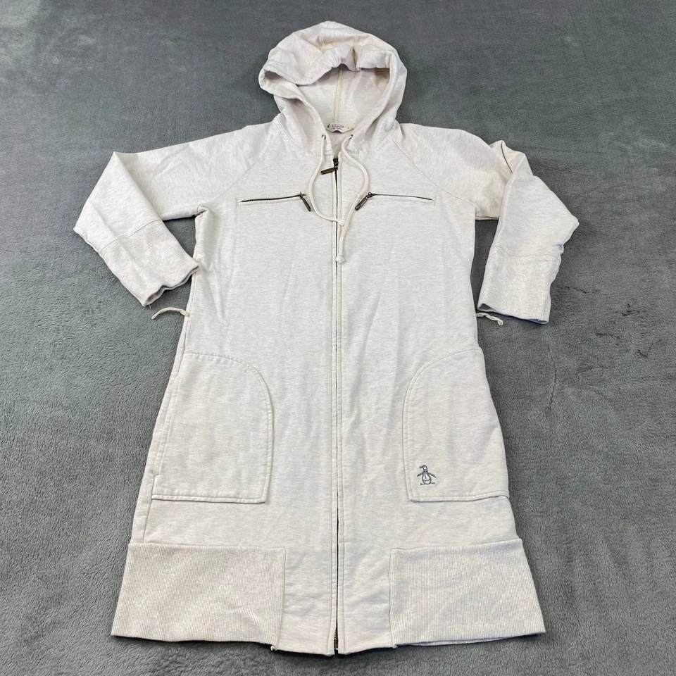 Cárdigan Suéter Original Penguin Mujer Largo Cremallera Con Capucha Beige Talla M Tarea Foto 1 de 4