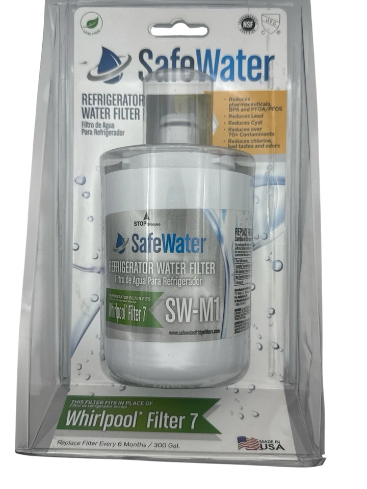 SafeWater SW-M1 Refrigerator Water Filter Cartridge Whirlpool  Filter 7 - Image 1 of 4