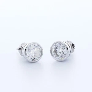 Pendientes clásicos de oro blanco con diamantes naturales certificados corte redondo E SI1 2,04 ctw - Imagen 1 de 10