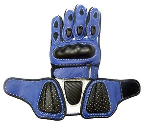 Kids Childrens Sport Minimoto Motorcycle Racing Leather G-304 Glove Blue - T - Picture 1 of 6
