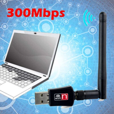 300Mbps Wireless USB WiFi Adapter Dongle Network LAN Card 802.11b/g/n W/ Antenna - Image 1 of 4