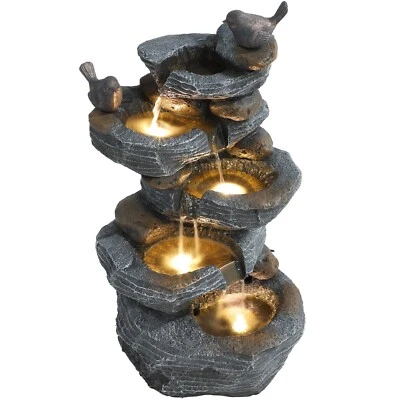 5Tier Cascading Rock Water Fountain 26" H Outdoor Fountain w/LED Light and Pump - Image 1 of 4