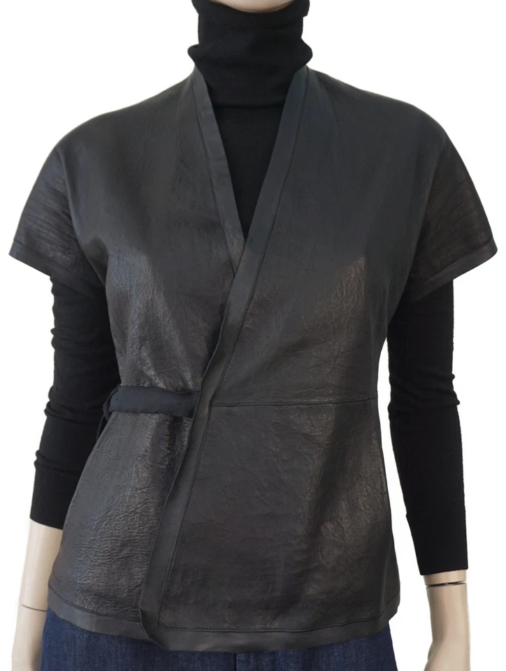 Chaqueta de manga corta RICK OWENS talla 40 de cuero de cordero negro al hombro caído Foto 1 de 4