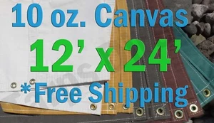 12 Ft. x 24 Ft. 10 Oz. Cotton Canvas Breathable Water Resistant Tarps - Picture 1 of 7