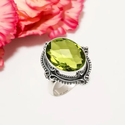 Peridot Green Gemstone 925 Sterling Silver Ring Oxidize Jewelry Gift For Friends - Image 1 of 4