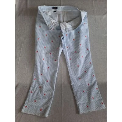 Brooks Brothers 346 Women 12 Stripe Seashell Embroidery Logo Allover Ankle Pants - Image 1 of 4