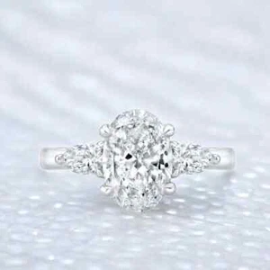 Anillo de compromiso de diamantes de corte ovalado de 1,40 quilates cultivado en laboratorio de oro blanco de 14 k - Imagen 1 de 8