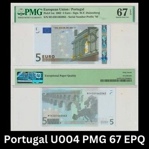 Portugal Euro 5 Euro 2002 Pick 1m (Portugal) U004 Duisenberg PMG 67 EPQ - Picture 1 of 5