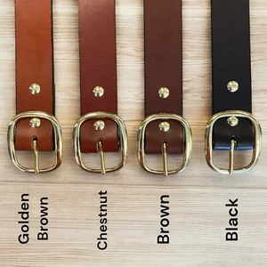 cintura in pelle, pelle pieno fiore, scegli colore cintura, fibbia ovale finitura ottone, - Foto 1 di 4