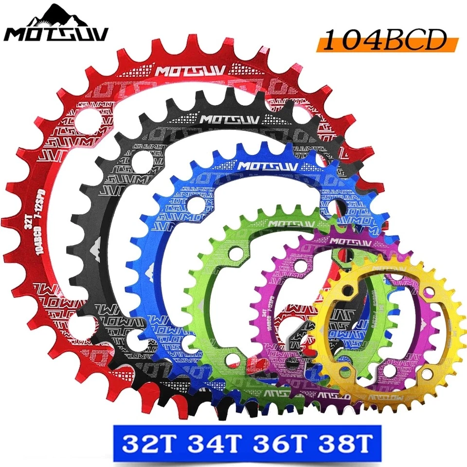 MOTSUV 104BCD Plato Redondo Estrecho Ancho Bicicleta MTB 32T 34T 36T 38T Juego de bielas  Foto 1 de 4