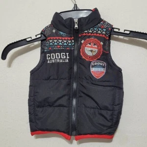 COOGI BABY WINTER PUFFER VEST FULL ZIP SIZE 3/6M BLACK-RED EMBROIDERED PATCHES - Picture 1 of 7