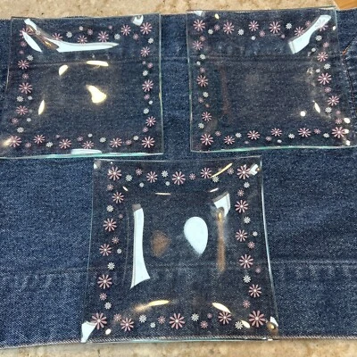 The Pampered Chef Daisy Dessert Plates Set of 3 Square 6” Pink Spring Tablescape - Image 1 of 4