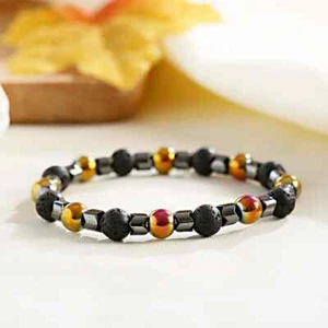 Natural Stone Lava Stone Spacer Bead Bracelet for Men Fashion Hematite Jewelry - Picture 1 of 11