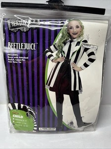 Kids’s Beetle Juice Dress Up Halloween Play Costume Black White Size XL 14-16 - Picture 1 of 5
