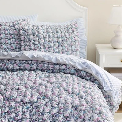 Pottery Barn Floral Marshmallow Jersey Quilt Bed Cover Multi Color Full Queen - Image 1 of 4