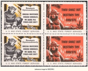 HALFPRICESOCIETY Smokey Bear Stamp 1958 pair thou shalt not - blk/4 - Picture 1 of 1