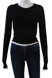 Enza Costa Womens Textured Round Neck Long Sleeve Rib Knit Top Black Size L - Picture 1 of 6