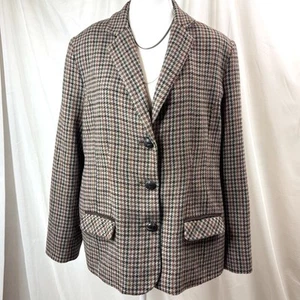 Fella Hamilton Brown Tweed Houndstooth Blazer S16 Elbow Patch Wool Blend Preppy - Picture 1 of 7