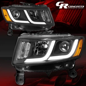 PAIR BLACK AMBER LED DRL PROJECTOR HEADLIGHT FOR 2014-2016 JEEP GRAND CHEROKEE - Picture 1 of 9