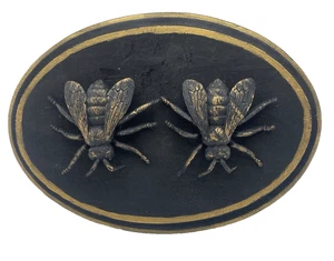 Dark Wood Wall Plaque Bronze Colored Bees & Flies Insect Gothic Decor Bug Art - Picture 1 of 11