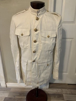 Vintage World War II white dress jacket US Marine Corps Eagle global anchor - Image 1 of 4