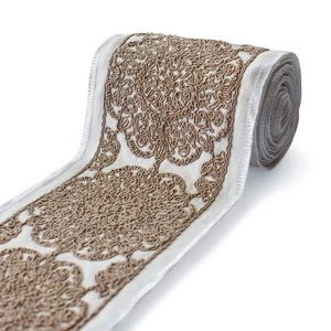 Medallion Cordwork Embroidered Border, Mandala Embroidery Trim Lace - Picture 1 of 9