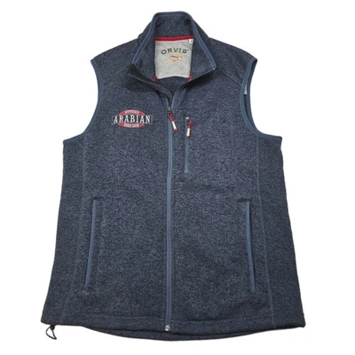 Orvis Fleece Vest Mens Medium Navy Blue Zip Scottsdale Arabian Horse Show Logo - Image 1 of 4