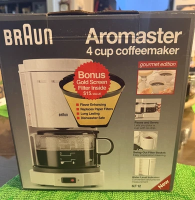 Braun KF12 Aromaster 4 Cup Coffee Maker Gourmet Rare HTF W/Gold Screen Filter - Image 1 of 4