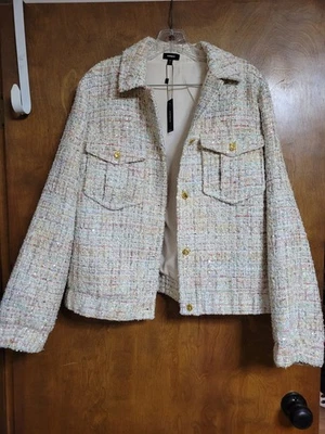 Chaqueta blazer Express XL de tweed pastel para mujer Foto 1 de 4
