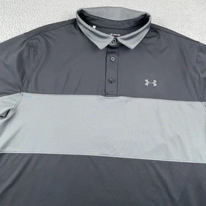 Under Armour Polo Shirt Mens 2XL Gray Colorblock HeatGear Golf Short Sleeve - Picture 1 of 8
