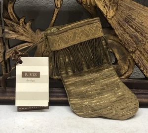 Mini calza natalizia ornamento di tessuti antichi di B-VIZ oro con metallo L24 - Foto 1 di 13