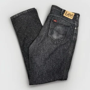 Vintage 90s Lee Black Stretch Taper Leg Jeans 38x34 Made In USA - Picture 1 of 14