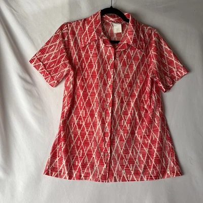 Camisa abstracta cuello daga rojo y blanco sears qiana años 70 de colección talla 14 Foto 1 de 4