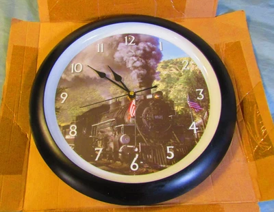 Reloj de Pared Locomotora de Vapor con SONIDOS Cuarzo, 13" Tema Tren, Probado Funciona Bien Foto 1 de 4