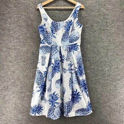 Vestido Chetta B Mujer 10 Blanco Estampado Piña Funda Midi Cremallera Forrada Algodón Foto 1 de 4