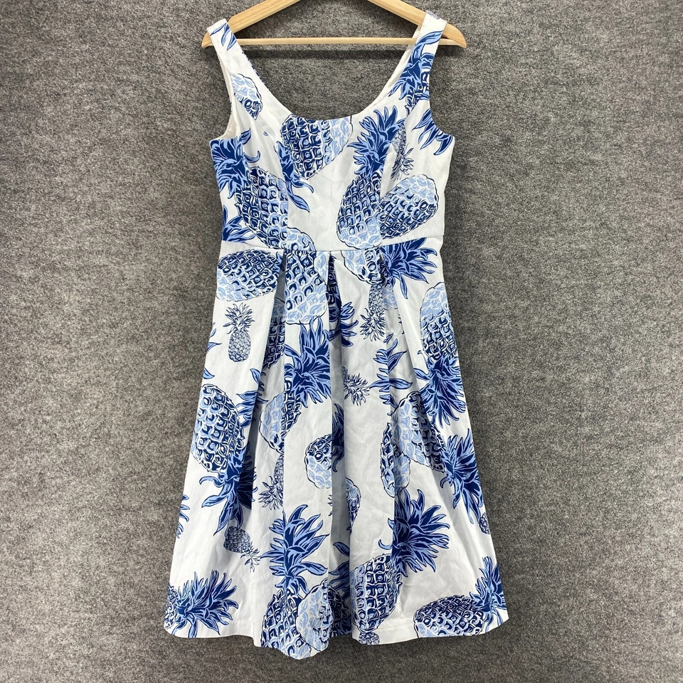 Chetta B Dress Women 10 White Pineapple Print Sheath Midi Zipper Lined Cotton - Image 1 of 4