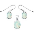 Women's .925 Sterling Silver Oval White Opal Pendant and Earring Set