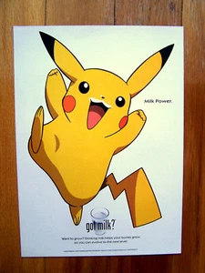 GOT MILK - POKEMON PIKACHU - Variant A - 2000 ad- (7.5" x 10.5") Excellent Cond. - Picture 1 of 1