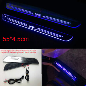 2pcs Blue LED Moving Light Car Front Door Scuff Plate Pedal Guards Protect Cover