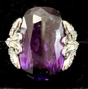 Chunky Sterling Silver 925 Amethyst Butterfly Ring Size 5 Signed PJM - Picture 1 of 5